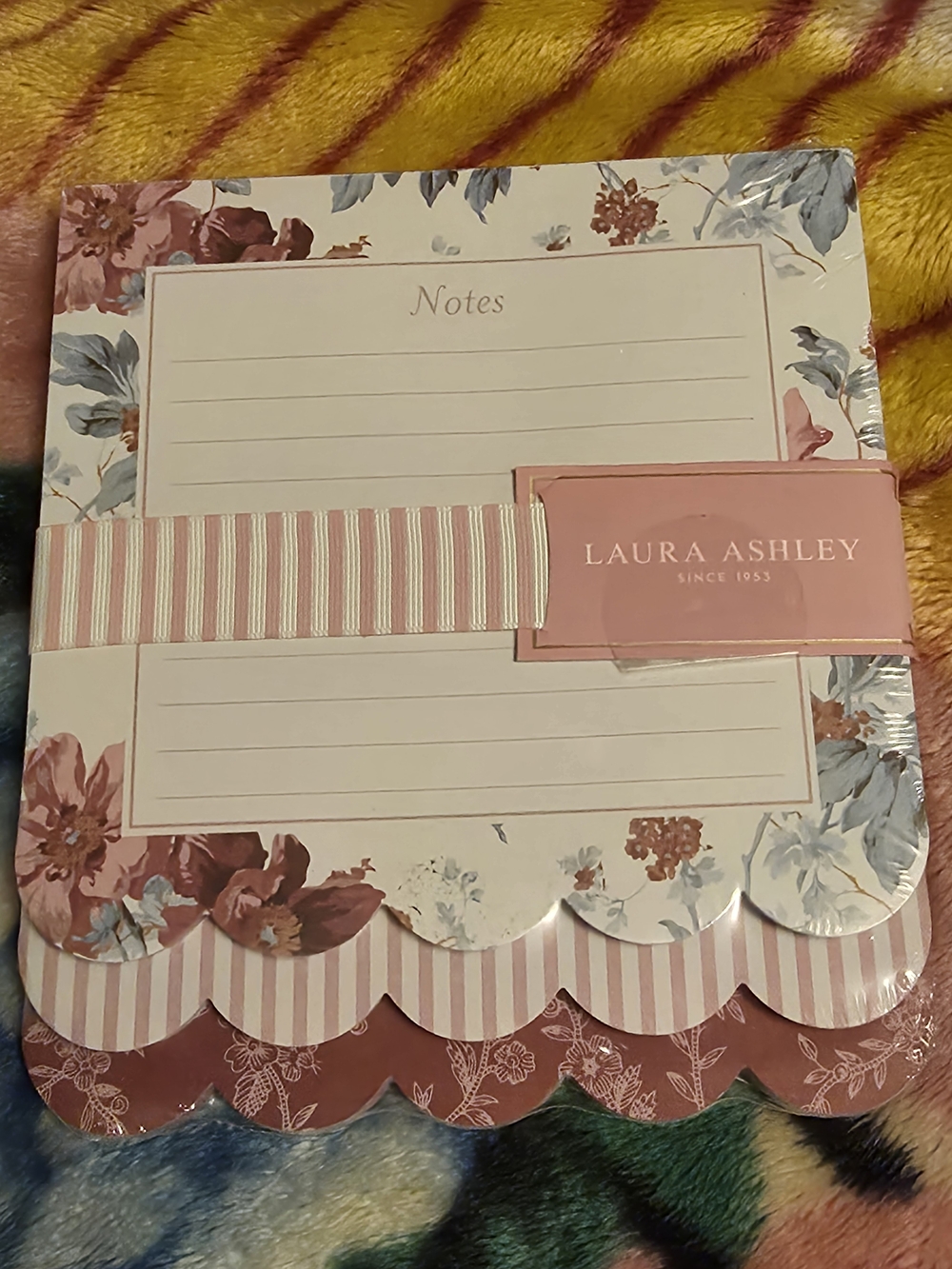 Laura Ashley Pink Floral Lined Notepad with Scalloped Edges
